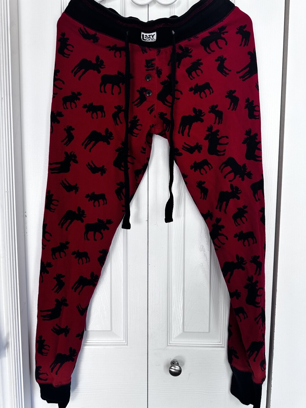 Lazy One Red Moose Pattern Thermal Pajama Top Women's Size M #13 - Picture 3 of 5